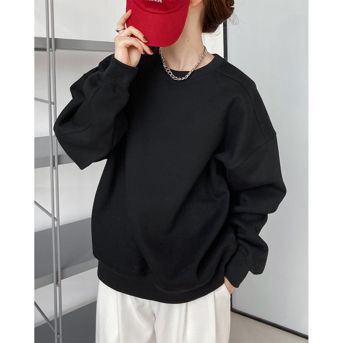 Color-Autumn Wine Red Loose Female Korean Loose Bf Long Sleeve Pullover Top Sweatshirt-Fancey Boutique