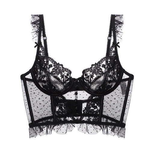 Color-Black-Sexy Underwear Women Small Breasts Push Up Bra Sexy French Lace Ribbon Steel Ring-Fancey Boutique