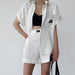 Color-Summer Design Casual Cotton Linen Short Sleeve Shirt Shorts Two Piece Set for Women-Fancey Boutique