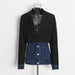 Color-Black-Trendy Korean Denim Splicing Coat Autumn Winter Single-Breasted Personality Slim Fit Faux Two-Piece Blazer Blazer-Fancey Boutique