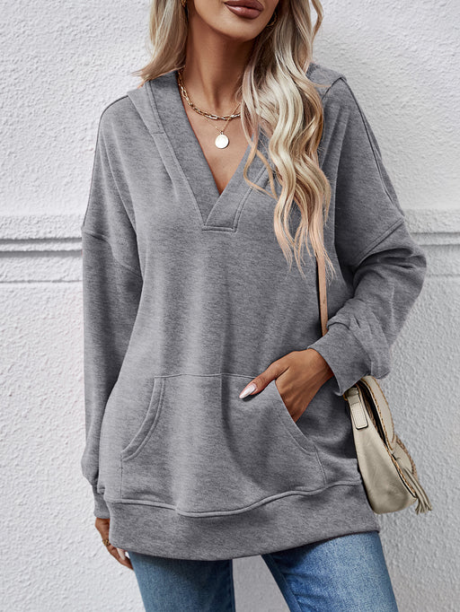 Color-Autumn Winter Women Tops Solid Color Hooded Kangaroo Pocket Long Sleeve Women Sweater-Fancey Boutique