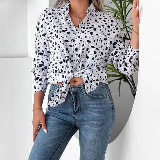 Color-Women Clothing Collared Print Shirt Long Sleeve Leopard Casual Print-Fancey Boutique