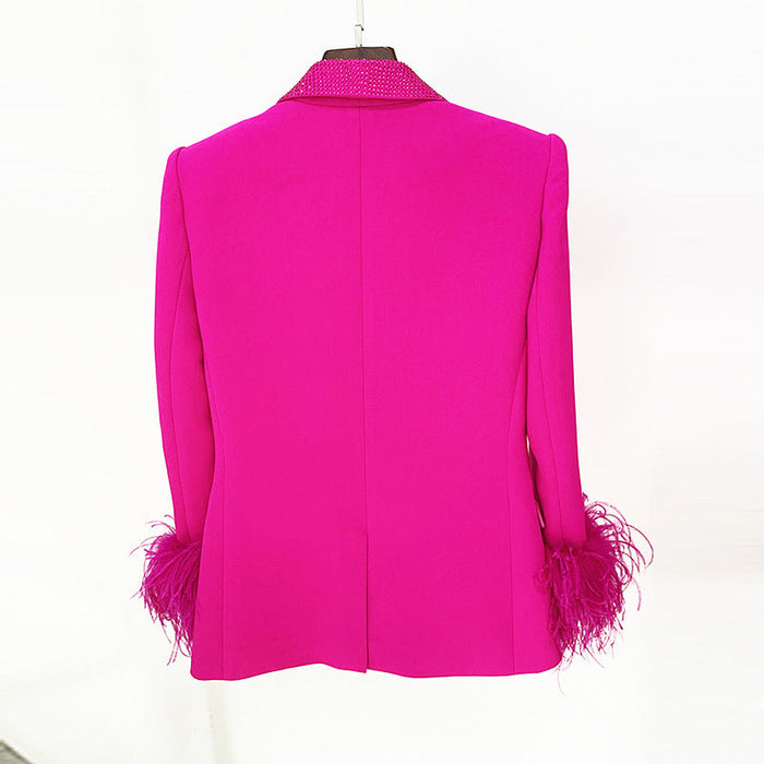 Color-Goods Star Luxury Ostrich Feather True Feathers Rhinestone Green Fruit Collar Blazer-Fancey Boutique