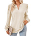 Color-Apricot-Autumn Winter Solid Color V neck Jacquard Long Sleeve Loose-Fitting T-shirt Top Ladies-Fancey Boutique
