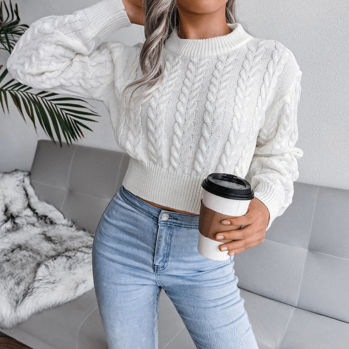 Color-Women Fall Winter Twist Waist Trimming Knitted Cropped Sweater Clothing-Fancey Boutique