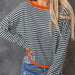 Color-Contrast Color Trim Striped off Shoulder Sweater Women Loose All Matching Long Sleeve Top-Fancey Boutique