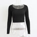 Color-Black-Large round Neck Long Sleeves Rib Short Top Women Casual Sexy Autumn Winter Knitting Bottoming Shirt Street Slim Top-Fancey Boutique