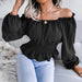 Color-Real Shot Autumn Winter Sexy Off Shoulder Off Shoulder Hem Ruffled Chiffon Shirt Top Women Clothing-Fancey Boutique