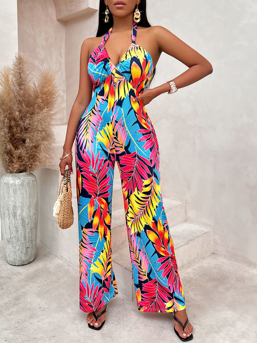 Color-Summer Women Clothing Printed Sleeveless Halter Waist Vacation Jumpsuit Women-Fancey Boutique