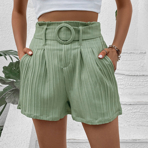 Color-Green-Summer Women Clothing Solid Color Pleated Shorts for Women-Fancey Boutique