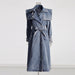 Color-Blue-Autumn Elegant Women Clothing Denim Trench Coat Polo Collar Lace up Design Slimming Denim Trench Coat-Fancey Boutique