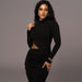 Color-Women Clothing Autumn Crew Neck Long Sleeve Sexy Cutout Pleated Tight Elegant Sheath Dress Women-Fancey Boutique