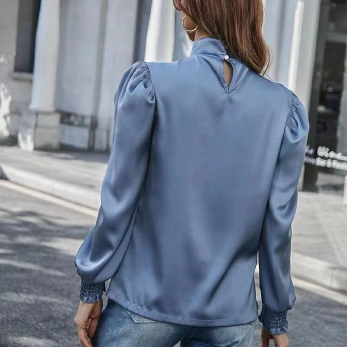 Color-Women Shirt Autumn Arrival Elegant Half Turtleneck Bubble Long Sleeve Pleated Fit Type Women Blouse-Fancey Boutique