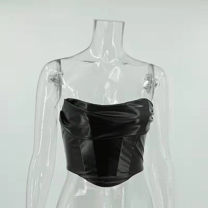 Color-Women Clothing New Sexy Faux Leather Wrapped Chest Backless Tube Top Vest Top Women Boning Corset Boning Corset Corset-Fancey Boutique