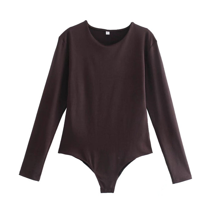 Color-Brown-Spring Bodysuit Slim Fit Bottoming Top-Fancey Boutique