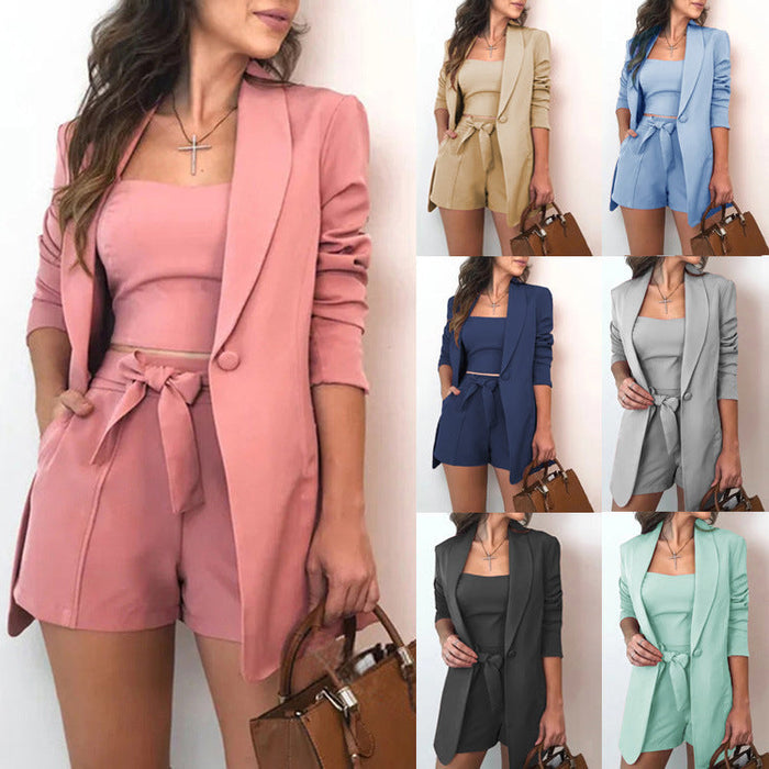 Color-Spring Summer Solid Color Vest Blazer Fashion High Waist Shorts Women Clothing-Fancey Boutique