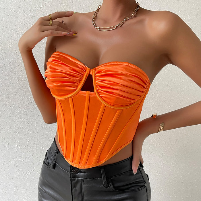 Color-Women Tops Stand Alone High Elastic Slim Hollow Out Cutout Pleated Sexy Boning Corset Vest-Fancey Boutique