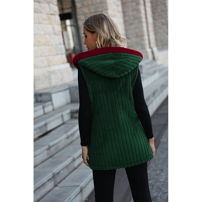 Color-Autumn Winter Women Hooded Sleeveless Loose Casual Christmas Buckle Free Plush Coat-Fancey Boutique