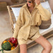 Color-Khaki-Spring Summer Solid Color Casual Polo Collar Shirt Loose Shorts Suit-Fancey Boutique