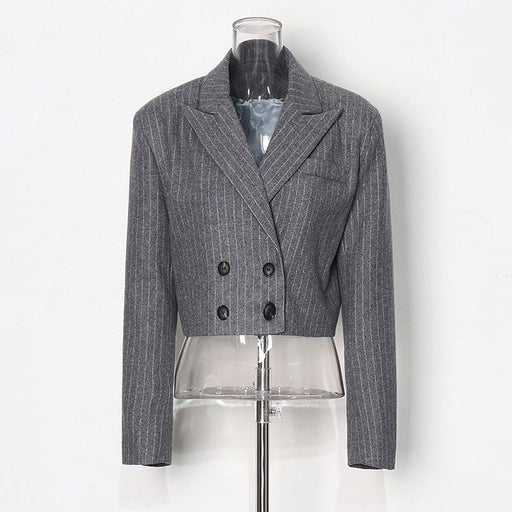 Color-Classic Striped Coat Winter Sneaky Design Loose Design Short Blazers-Fancey Boutique