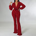 Color-Women Clothing Autumn Winter V Neck Puff Sleeve Waist Trimming Printing Wide Leg African Jumpsuit-Fancey Boutique