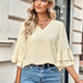 Color-Apricot-Spring Summer Solid Color Loose V neck Ruffle Top Women Clothing-Fancey Boutique