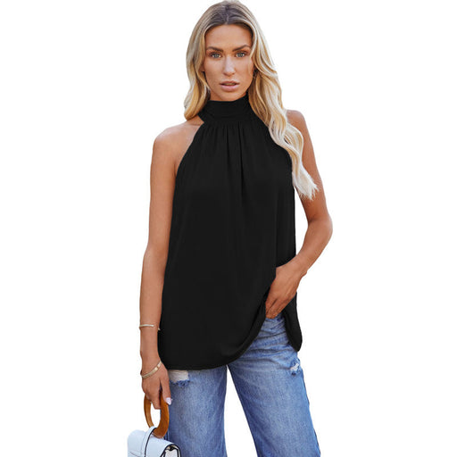 Color-Black-Summer Solid Color Sleeveless Top Women Mid-Length Casual Pullover Vest-Fancey Boutique