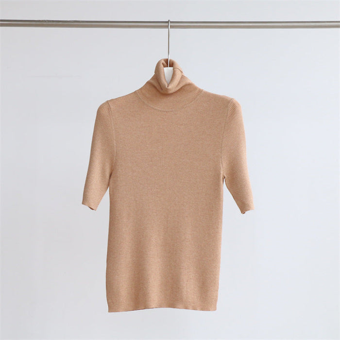 Color-Fan Milk Coffee-Turtleneck Half Length Sleeve Knitwear Simple Fashionable Women Clothing Top Sweater Bottoming Shirt Autumn Winter-Fancey Boutique