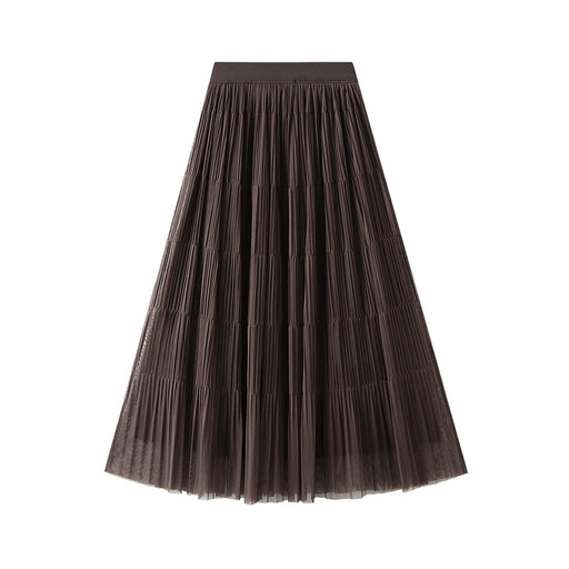 Color-Double Sided Wear Veil Skirt Skirt Women Mid Length Autumn High Waist Cover Mesh Pleated Split Dress-Fancey Boutique