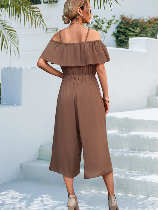 Color-Spring Summer Popular Solid Color off Shoulder Loose Casual Sling Jumpsuit-Fancey Boutique