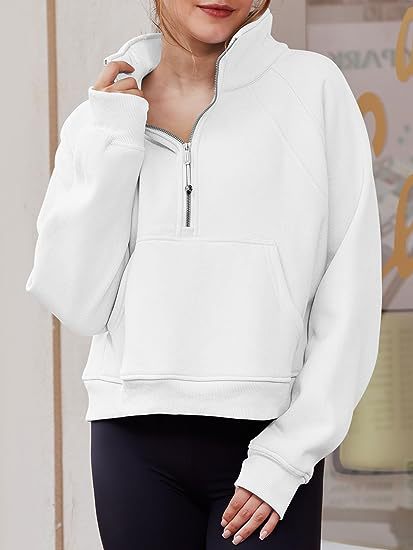 Color-Women Clothing Half Zipper Short Stand Collar Thumb Hole Brushed Hoody-Fancey Boutique