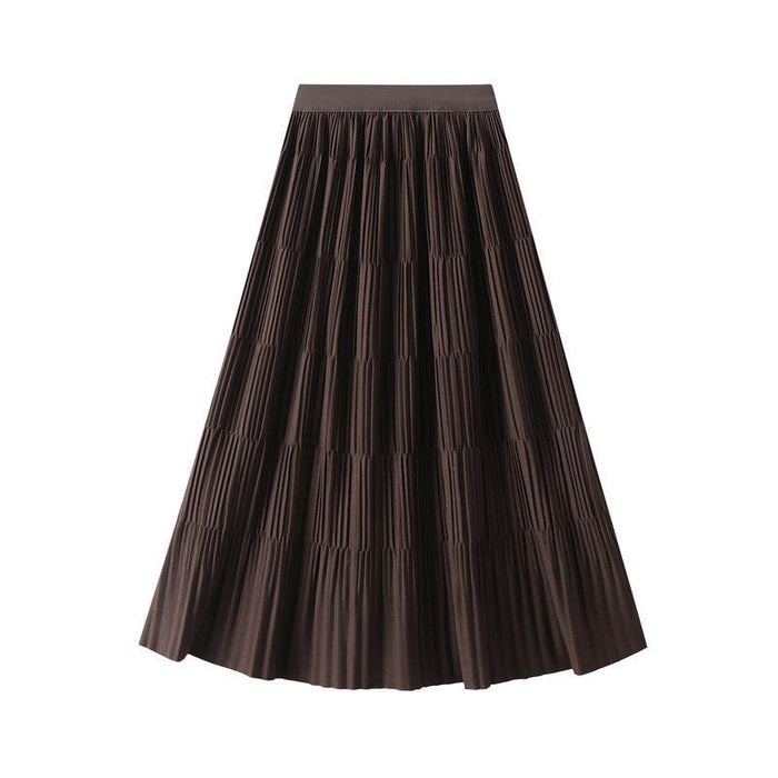 Color-Mid Length Pleated Draping Skirt for Women Autumn Winter A line High Waist Skirt-Fancey Boutique