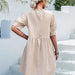 Color-Spring Summer Arrival Solid Color Basic round Neck Button Puff Sleeve Dress-Fancey Boutique