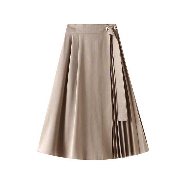 Color-Irregular Asymmetric Maxi Dress Skirt Autumn Winter Women Autumn French High Waist A line Pleated Skirt Mid Length-Fancey Boutique