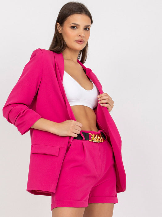 Color-Dark Pink-Women Clothing Suit Casual Polo Collar Solid Color Suit Shorts Two-Piece Set Belt Not Included-Fancey Boutique