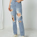 Color-Straight Leg Pants Washed Broken Holes Pants High Waist Jeans-Fancey Boutique