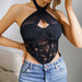 Color-Summer Sweet Spicy Mesh See-through Halter Stitching Lace Hollow Out Cutout Steel Ring Slim Fit Boning Corset Wrapped Chest Backless Outerwear Top-Fancey Boutique