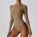 Color-Camel Brown-Sexy Slim Yoga Long Sleeve One Piece Ballet Dance Bottoming Skinny Jumpsuit-Fancey Boutique