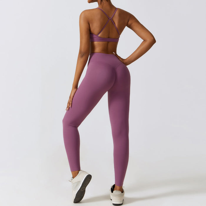 Color-Bra Trousers Prune Purple-Autumn Winter Skinny Yoga Clothes Nude Feel Quick Drying Sports Suit Thin Fitness Clothes Three Piece Set-Fancey Boutique