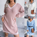 Color-Autumn Winter College V-neck Sweater Dress Knitted Dress Women Clothing-Fancey Boutique