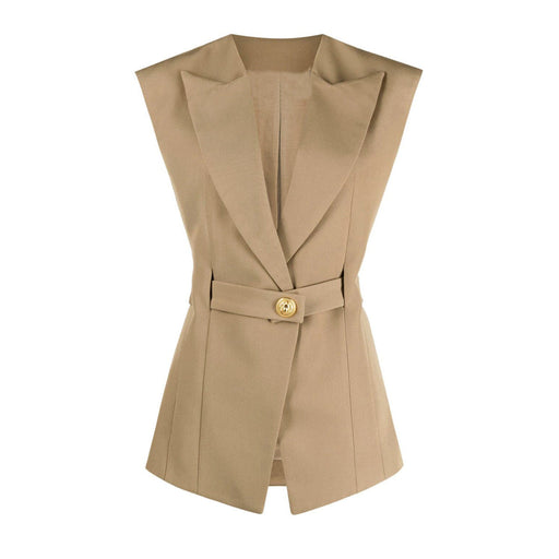 Color-Khaki-Summer Sleeveless Slim Fit Office Women Business Vest Women-Fancey Boutique