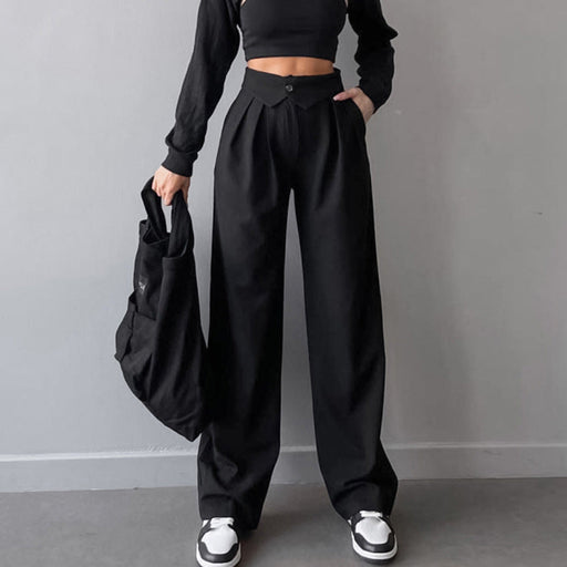 Color-Black-Summer Women Clothing Design Pleated High Waist Straight Casual Pants Women French Office Draped Work Pant-Fancey Boutique