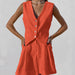 Color-Orange-Design Cotton Linen Suit Vest Suit Women Summer Casual Sleeveless Tank Top Shorts Two Piece Suit-Fancey Boutique