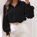 Color-Autumn Women Shirt Collared Lantern Sleeve Solid Color Shirt-Fancey Boutique