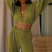 Color-Green-Autumn Solid Color Women Clothing V Neck Casual Sexy Suit Clothes-Fancey Boutique