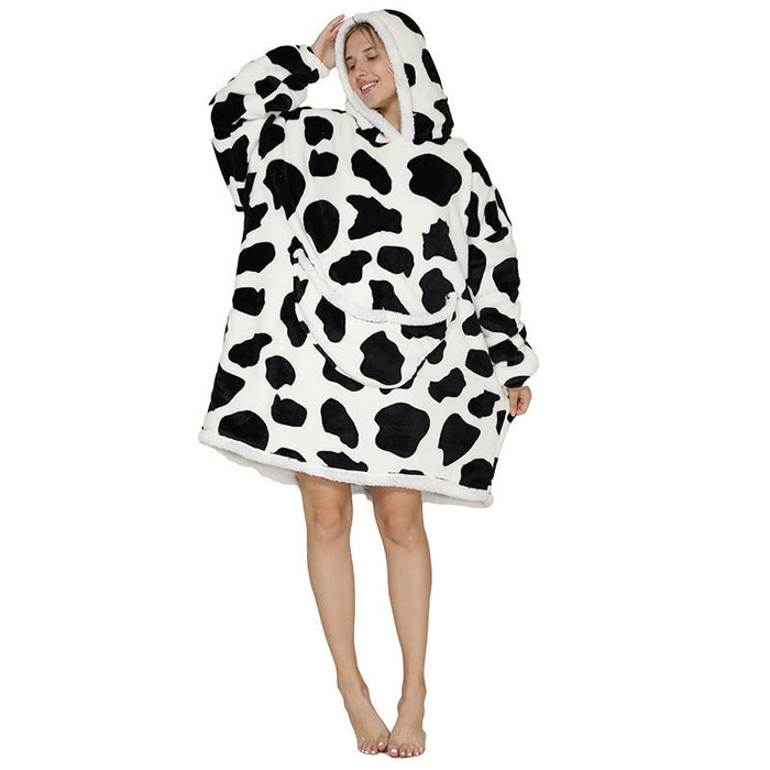 Color-Cow Adult Cold-Proof Clothes-Pajamas Thickened Double-Layer Lazy Can Wear Lazy Blanket Super Soft Lazy Hooded Pajamas Double-Layer Lazy Sweater-Fancey Boutique