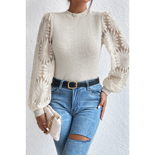 Color-Office Lace Stitching Hollow Out Cutout Pullover Women Autumn Slim Fit Slimming Sweater Women-Fancey Boutique
