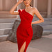 Color-Sexy One Shoulder Fold Split Dress Club Party Gathering Dress-Fancey Boutique