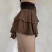 Color-Retro Sweet Irregular Asymmetric Double Layer Ruffled Skirt Cinched Drawstring Lace-up Solid Color Short Skirt-Fancey Boutique