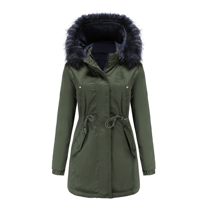 Color-Women Cotton Padded Coat Double Sided Wear Detachable Fur Collar Detachable Hat Quilted Parka Women-Fancey Boutique